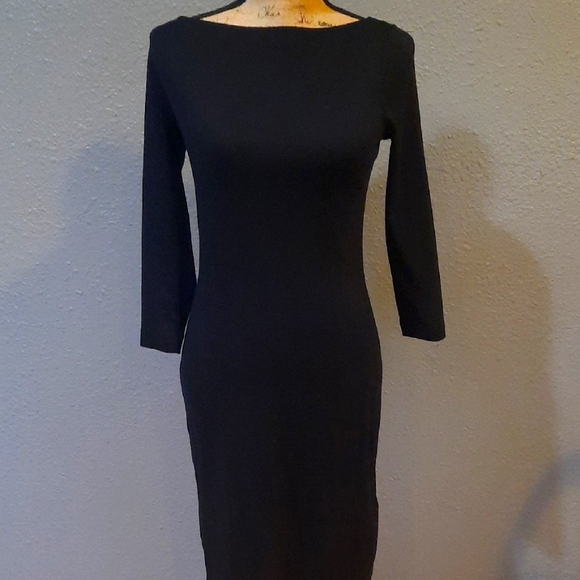 GAP Dresses & Skirts - Black Knit Dress with Bateau Neckline and Three Quarter Length Sleeves